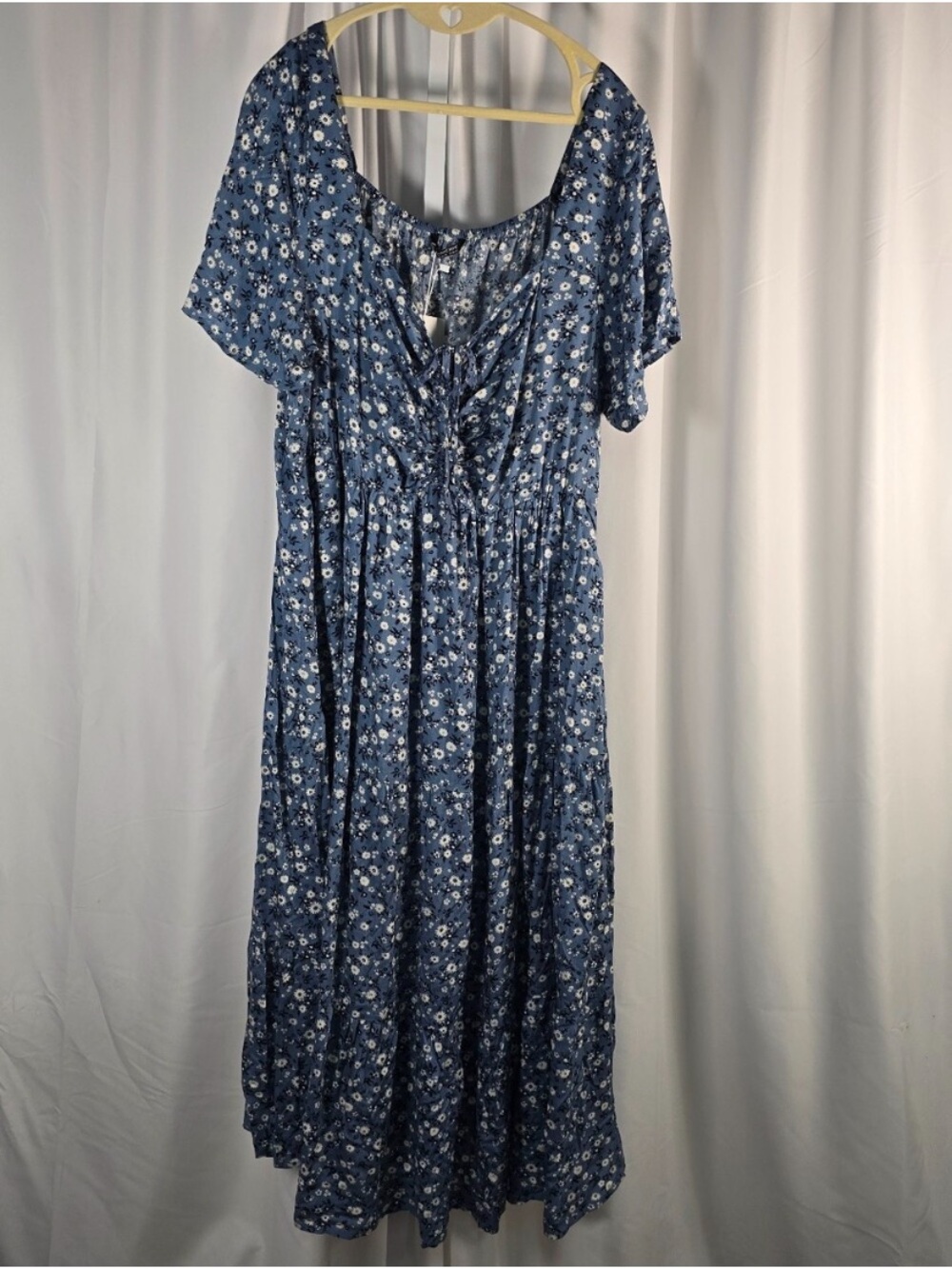 Blue Floral Short-Sleeve Maxi Dress